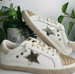 Vintage Havana Sneaker Tennis Suzu Lace Up Raffia Gold Jute sz 8.5